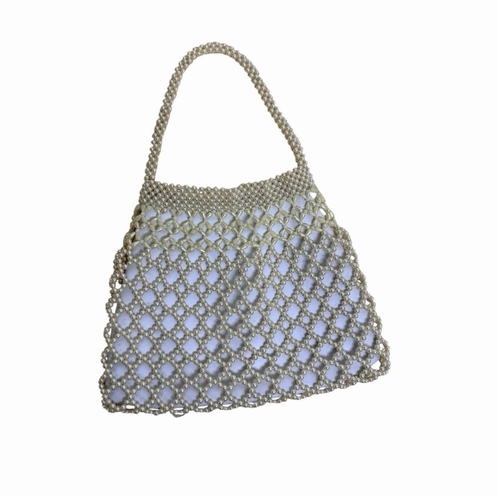 Faux Pearl Purse Bag Single Handle Zip Top Ivory